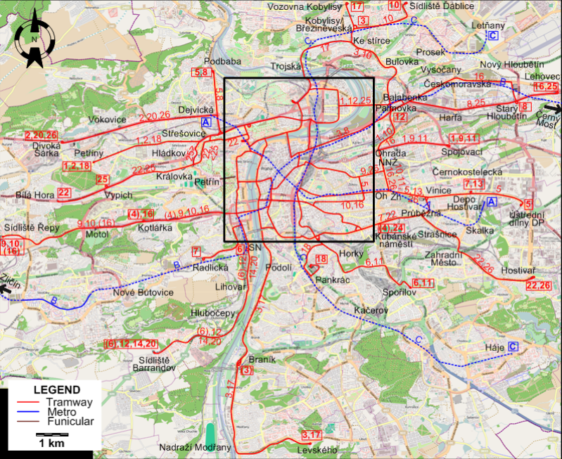 Prague tram map 2013