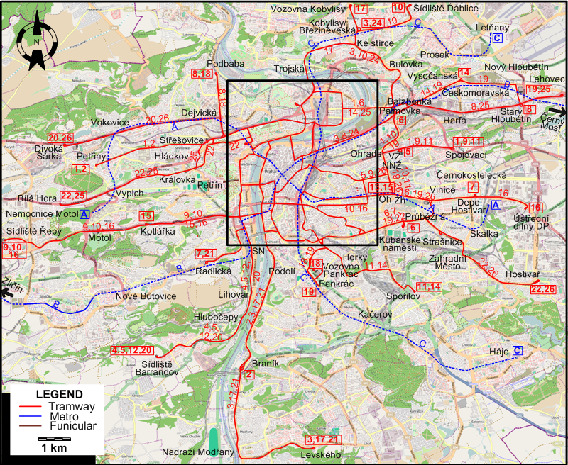 Prague tram map 2021