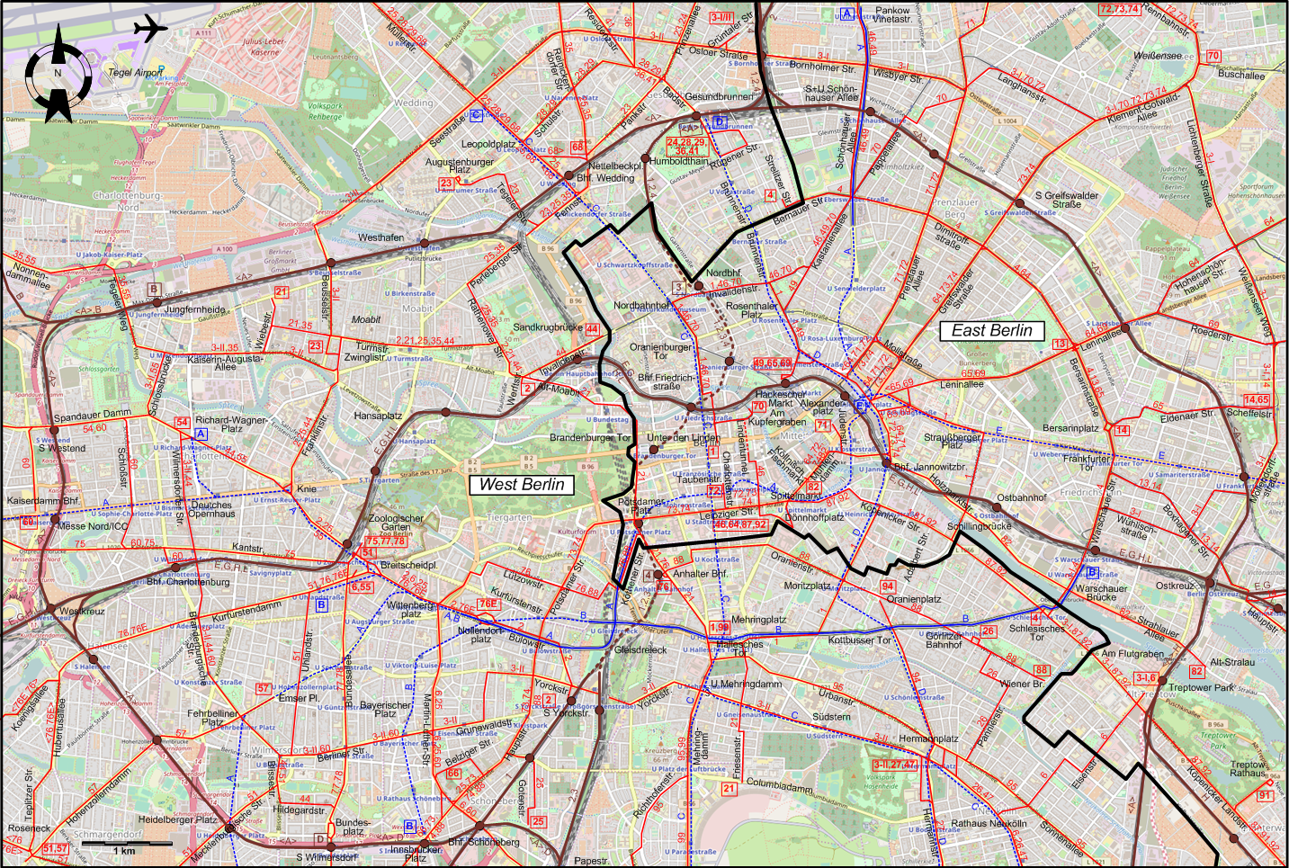 Berlin  1951 central tram map