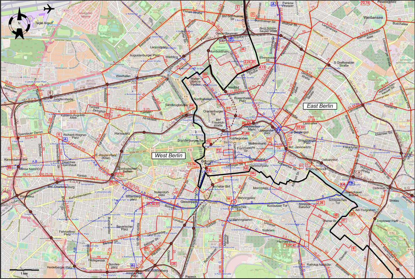 Berlin 1960 central tram map