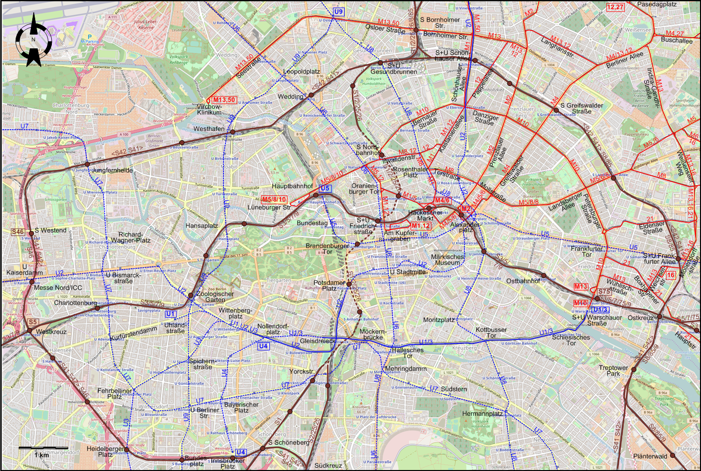 Berlin 2021 central tram map