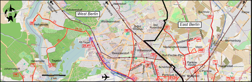 Berlin  1958 northwestern tram map