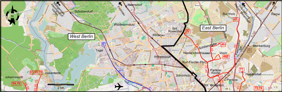 Berlin 1965 northwestern tram map