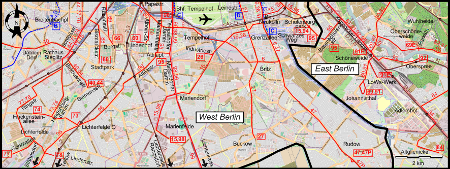 Berlin  1958 southern tram map