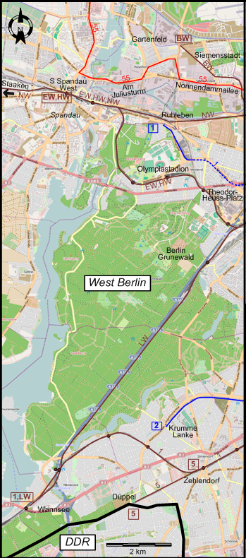 Berlin 1967 southern southwestern tram map
