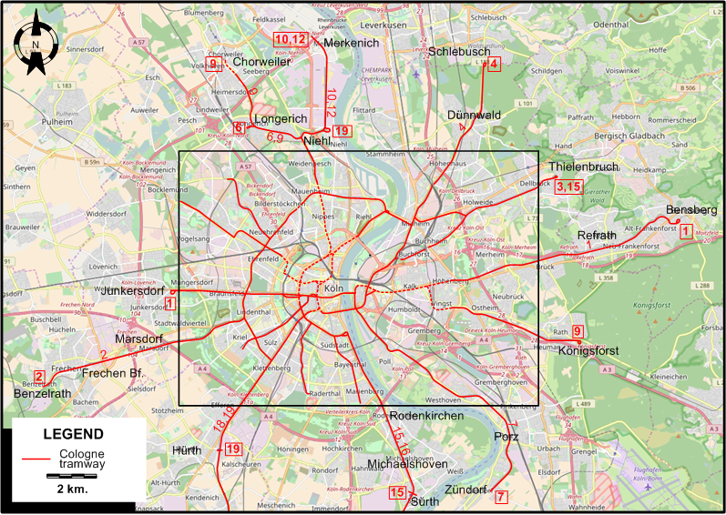 Cologne tram map 1997