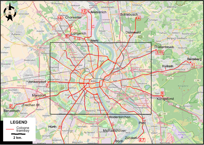 Cologne tram map 1997