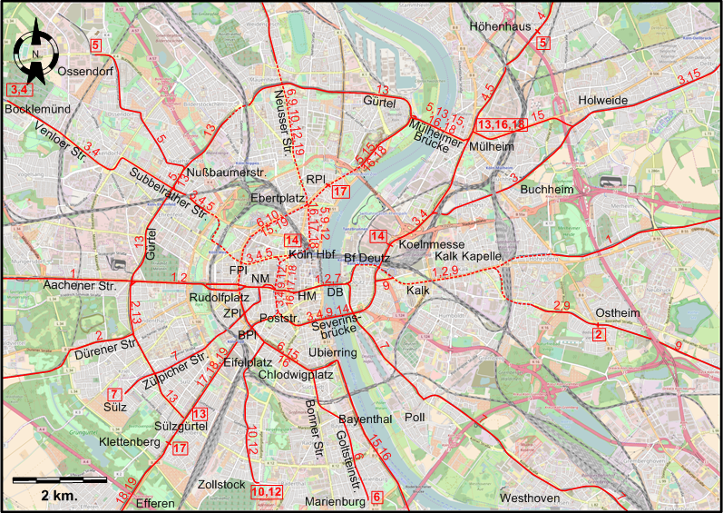 Central Cologne tram map 1997