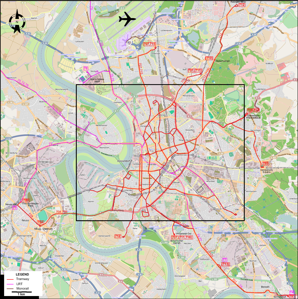 Düsseldorf tram map 2009