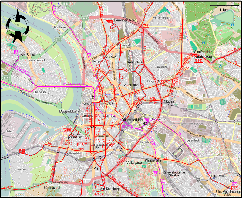 Dusseldorf downtown tram map 2009
