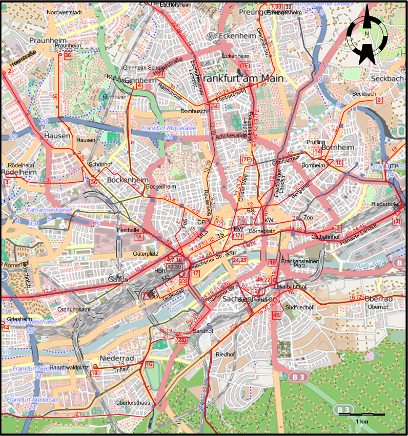 Frankfurt centre tram map