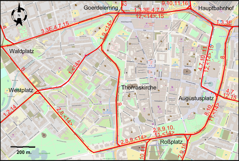 Leipzig core tram map 2015