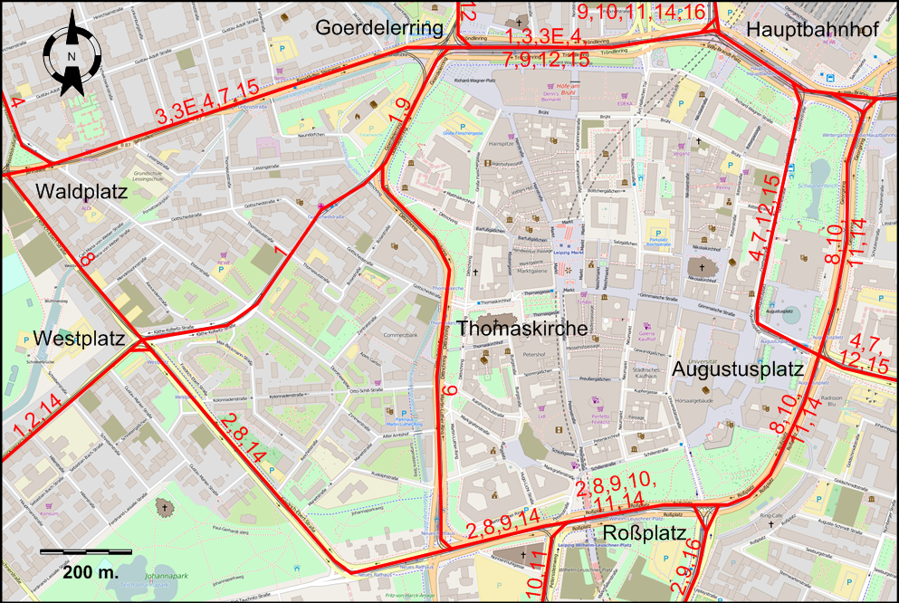 Leipzig core tram map 2025