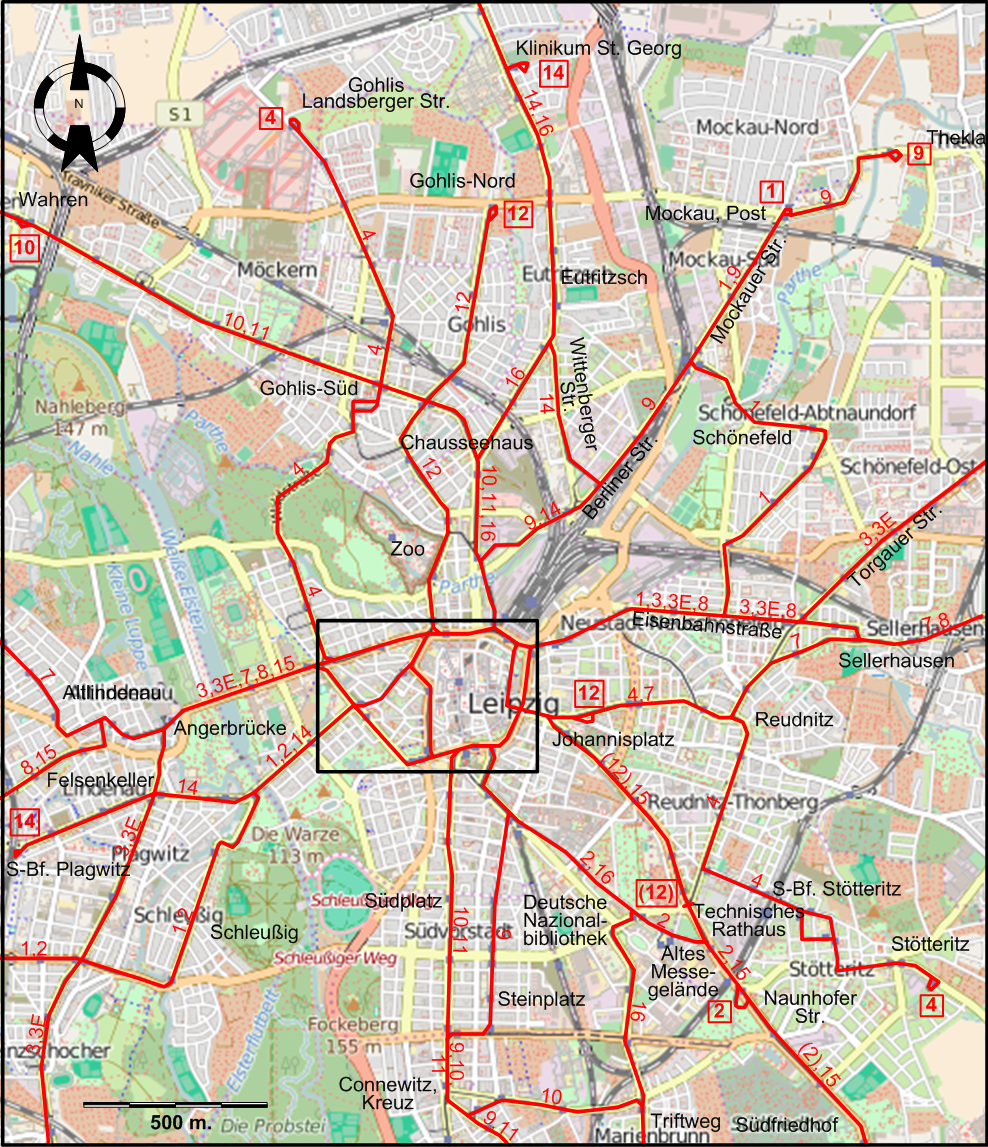 Leipzig downtown tram map 2025
