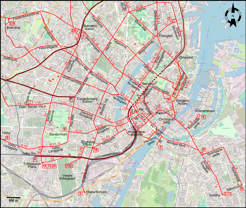 Copenhagen 1936 downtown tram map
