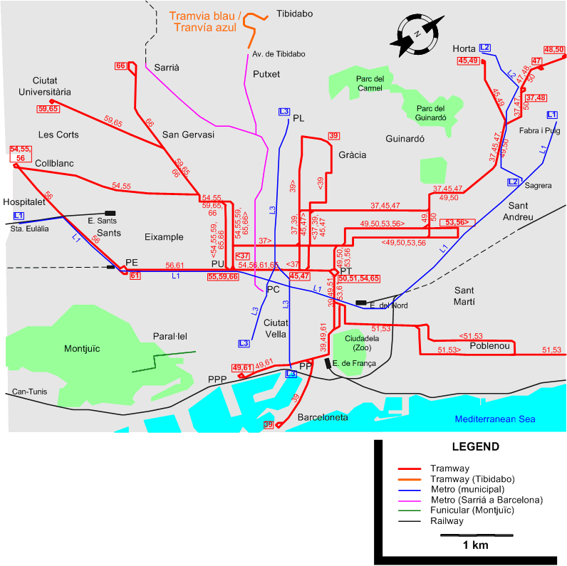 Barcelona 1968 tram map
