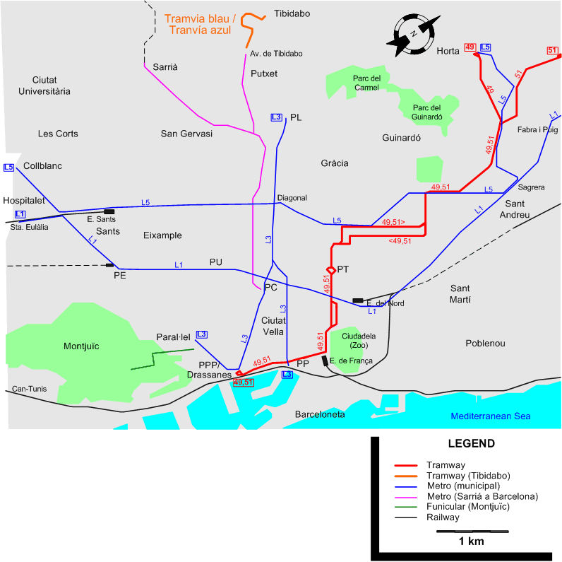 Barcelona 1971 tram map