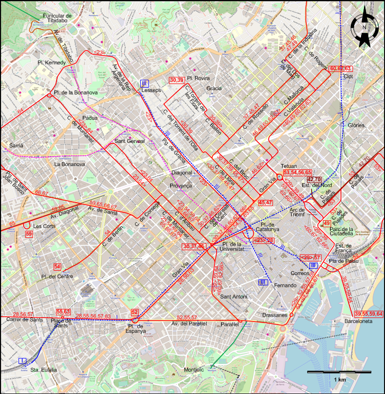 Barcelona 1964 central tram map