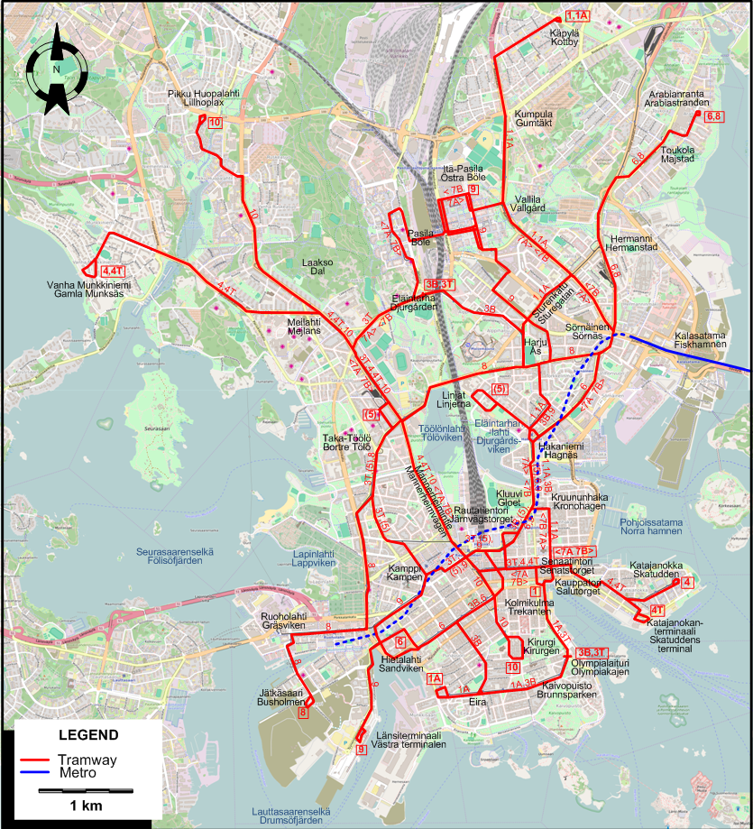 Helsinki tram map 2012