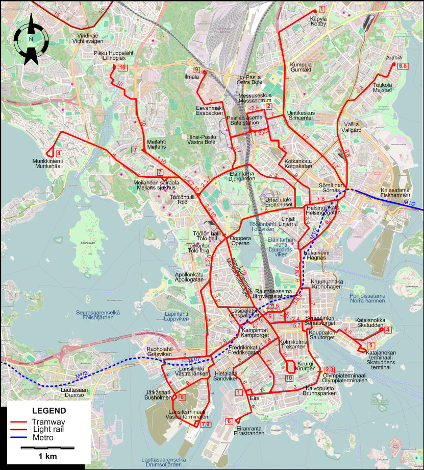 Helsinki tram map 2023