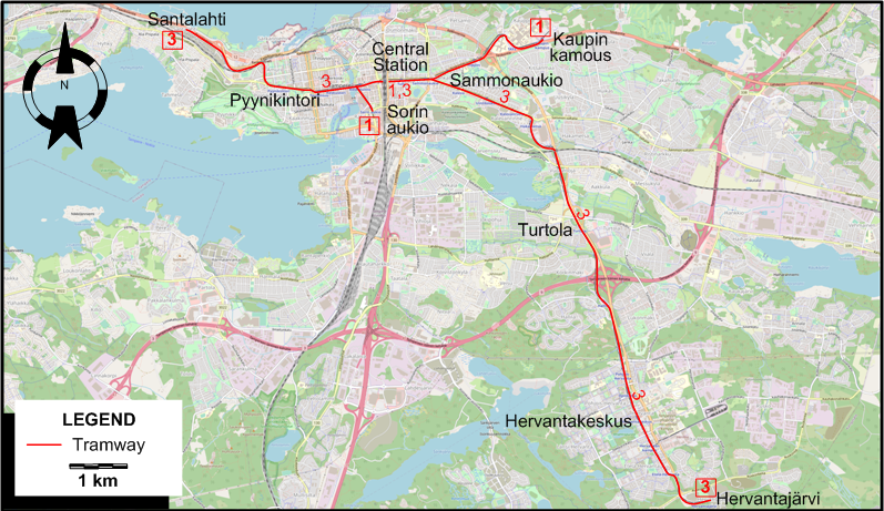 Tampere tram map 2023
