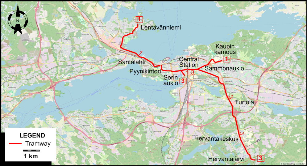 Tampere tram map 2025