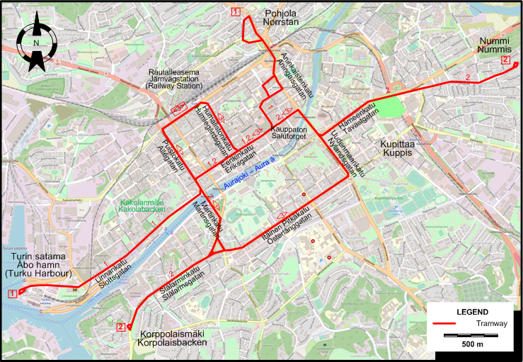 Turku tram map 1964