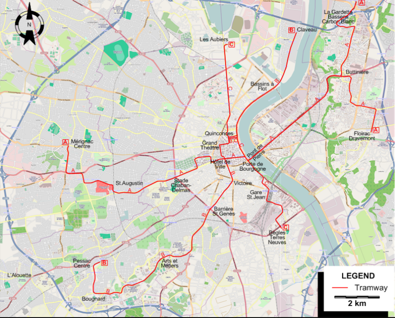 Bordeaux tram map 2008