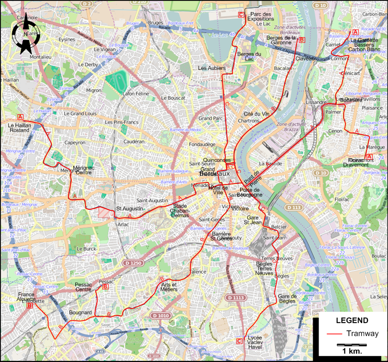 Bordeaux tram map 2015