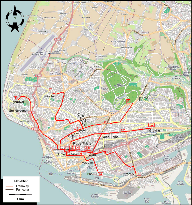 Le Havre 1946 tram map