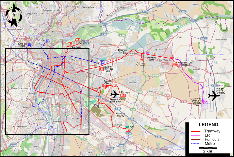 Lyon suburbs tram map 2021