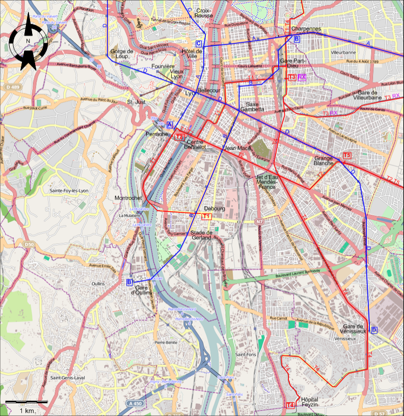 Lyon 2014 tram map