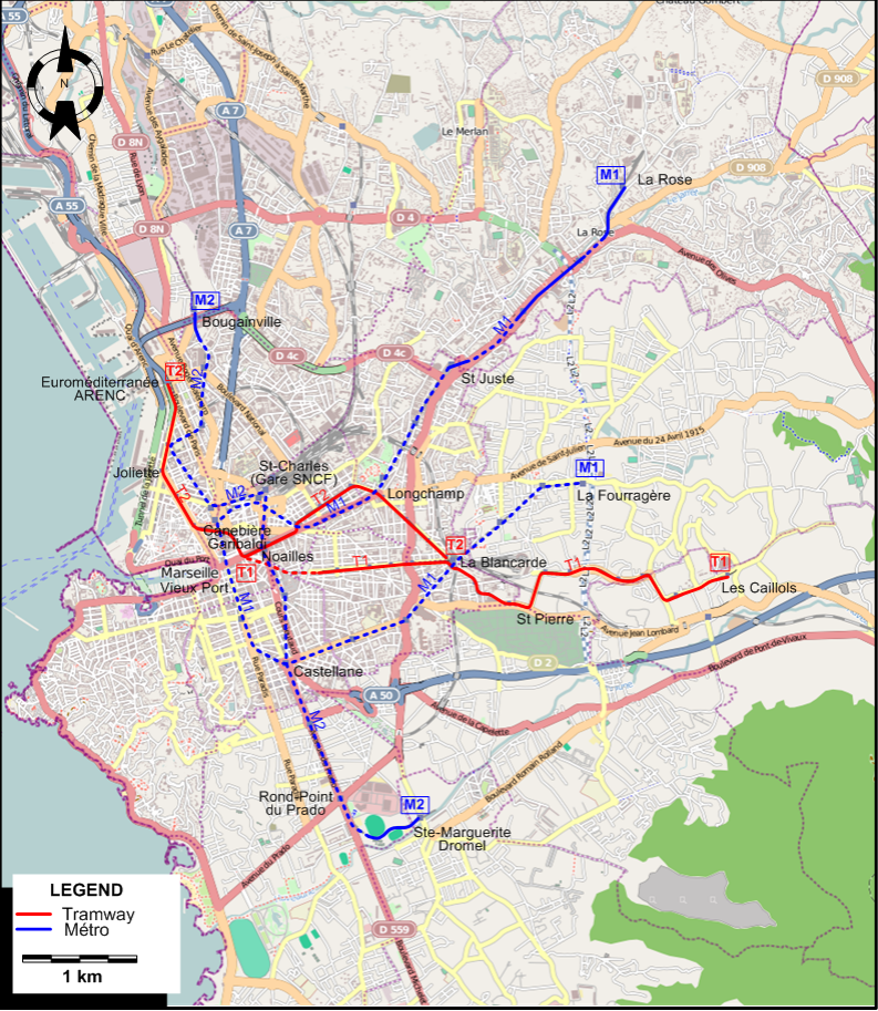 Marseille tram map 2010