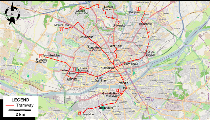 Nantes tram map 2009