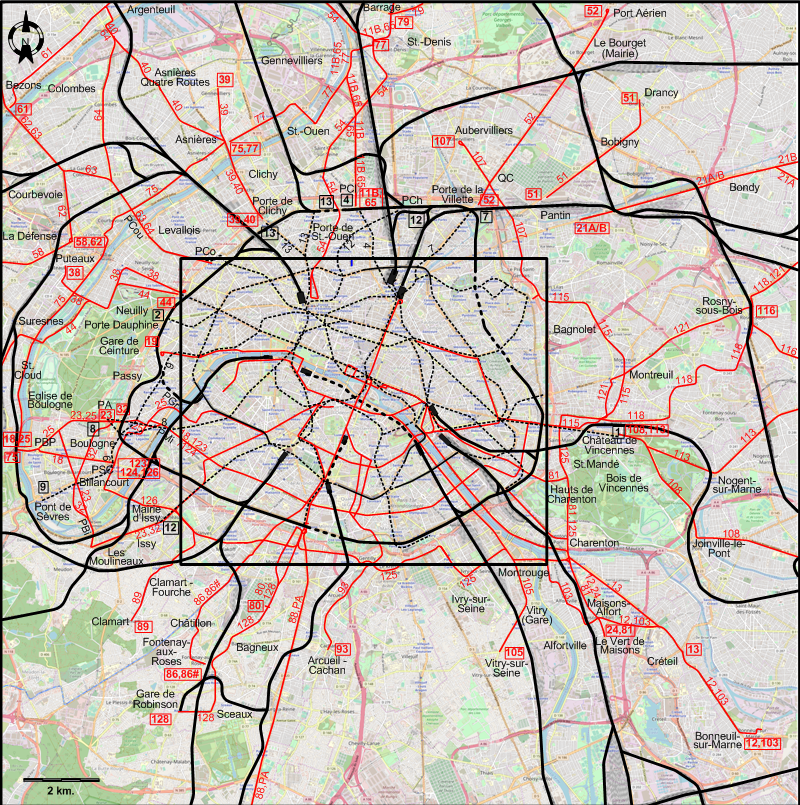 Paris 1935 inner surroundings tram map