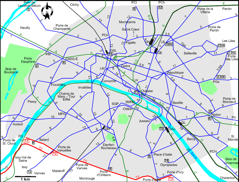Paris 2009 downtown tram map