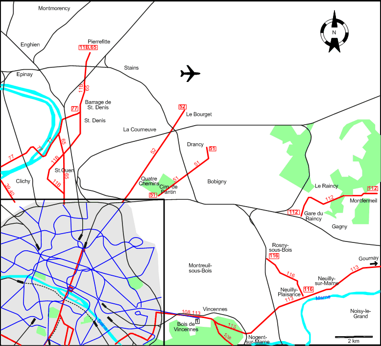 Paris 1936 eastern and northern suburbs tram map