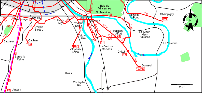 Paris 1935 southern suburbs tram map