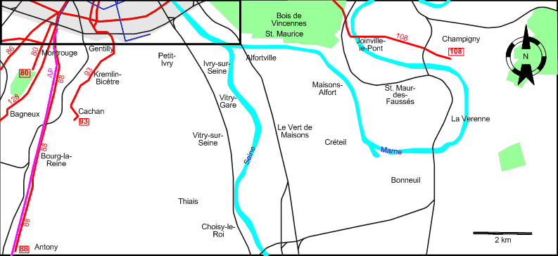 Paris 1936 southern suburbs tram map