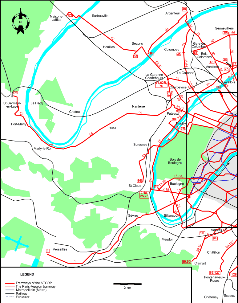 Paris 1930 western suburbs tram map