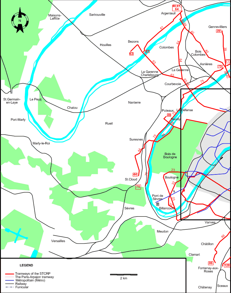 Paris 1936 western suburbs tram map