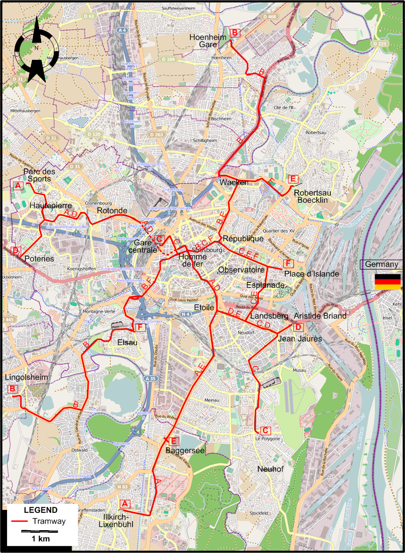 Strasbourg 2013 urban tram map