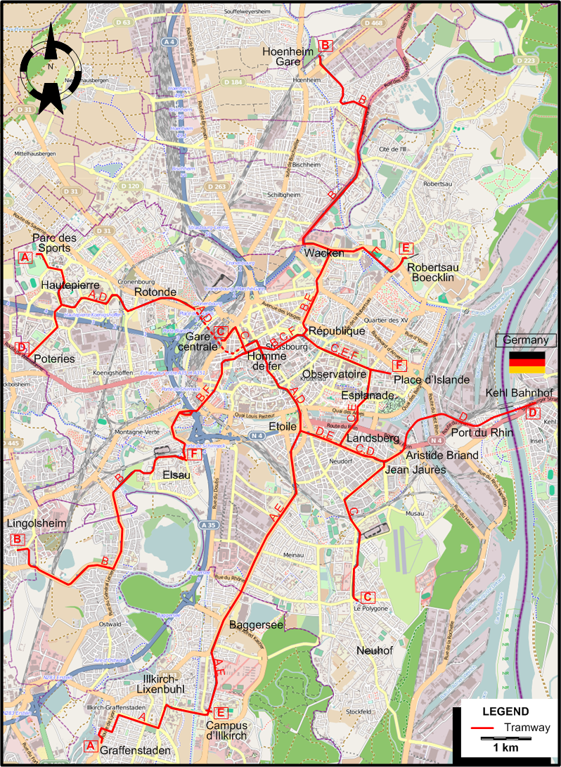 Strasbourg 2017 urban tram map