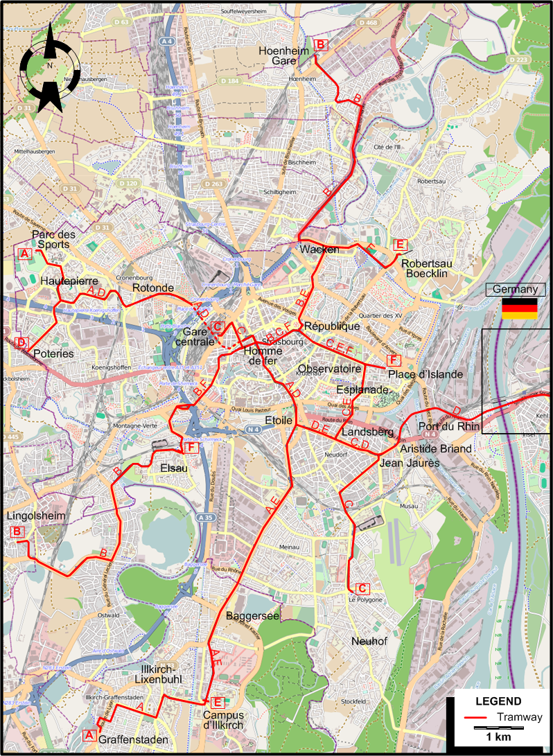Strasbourg 2018 urban tram map