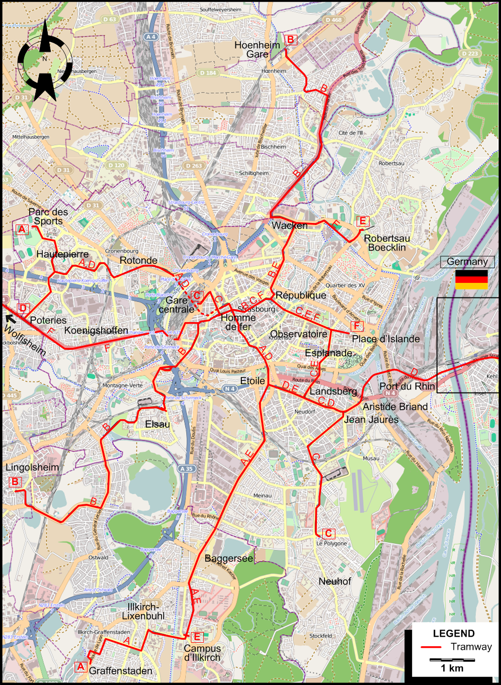 Strasbourg 2025 urban tram map