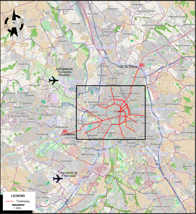 Toulouse 1950 tram map