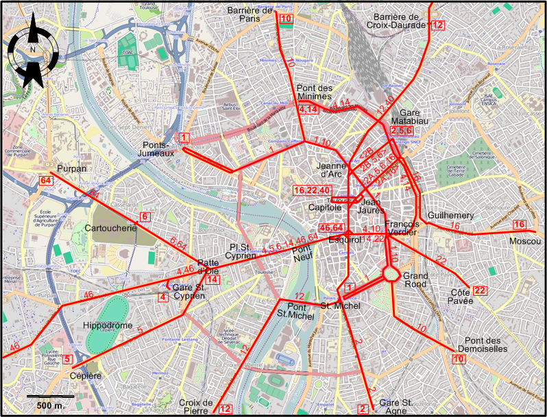 Toulouse central tram map 1930