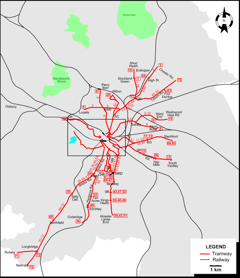 Birmingham 1940 tram map