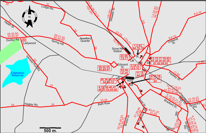 Birmingham 1930 downtown tram map