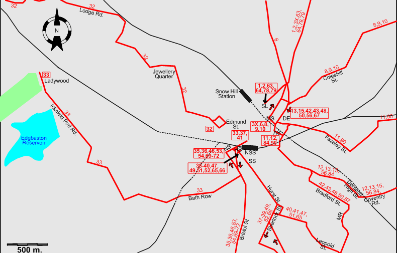 Birmingham 1940 downtown tram map